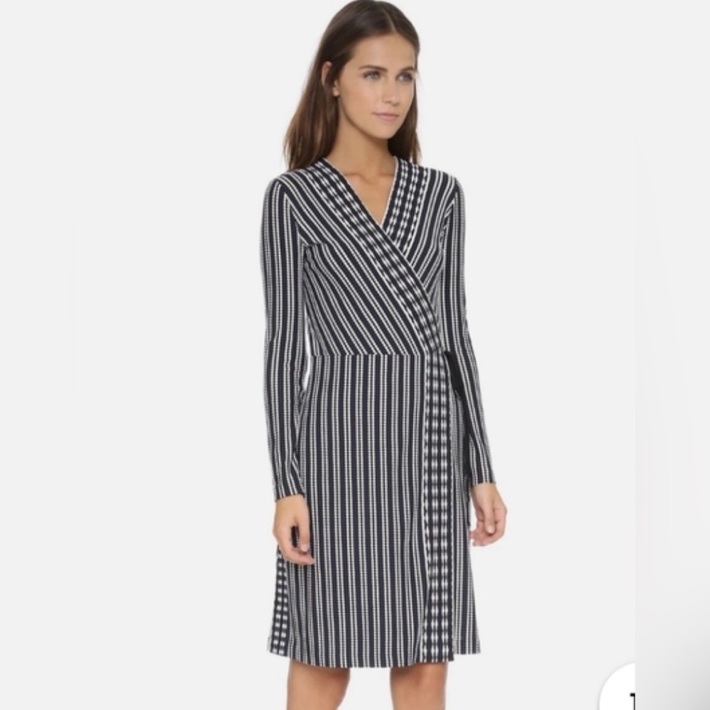 Tory Burch Oxford Stripe Long Sleeve Jacquard Wrap Dress